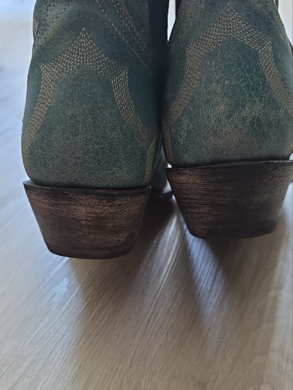 Caborca Distressed Turquoise Leather Western Ankle Booties - Picture 8 of 15
